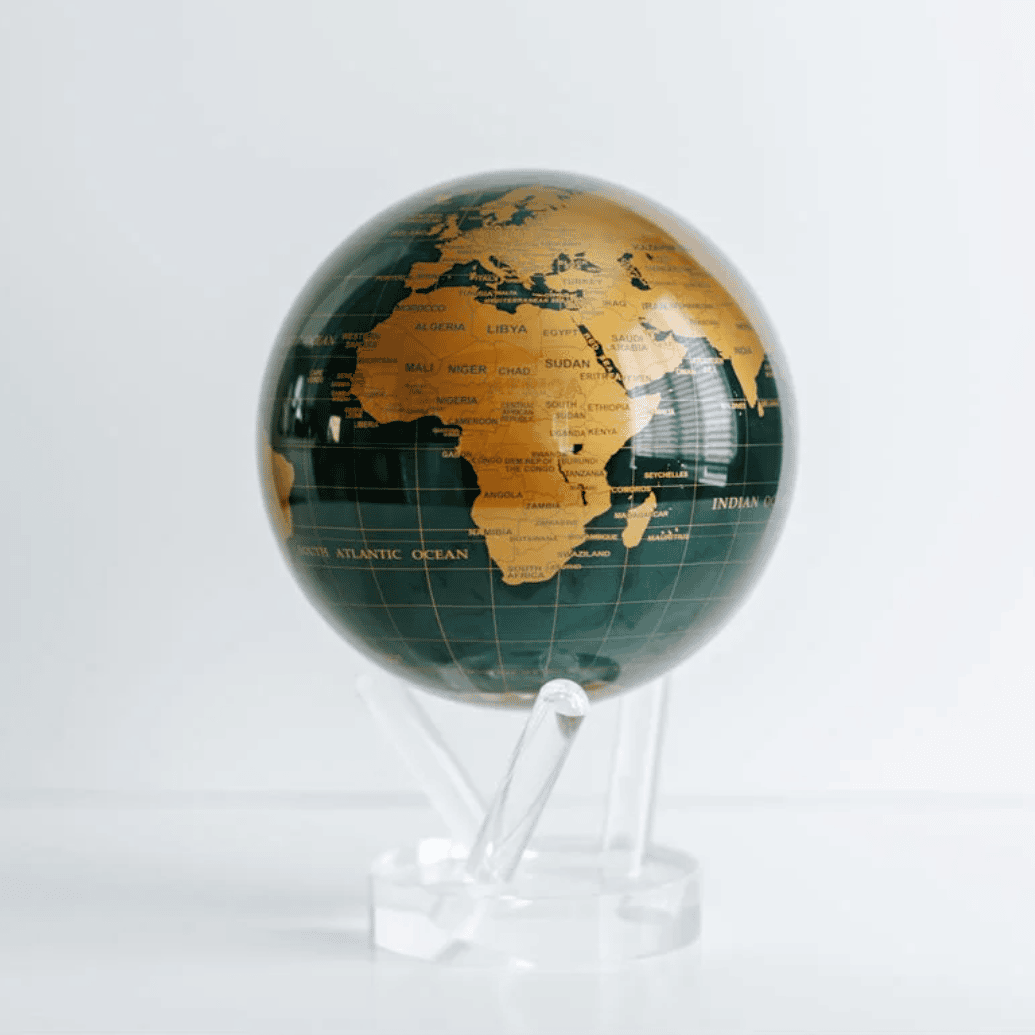MOVA Green and Gold Map Self Spinning Globe