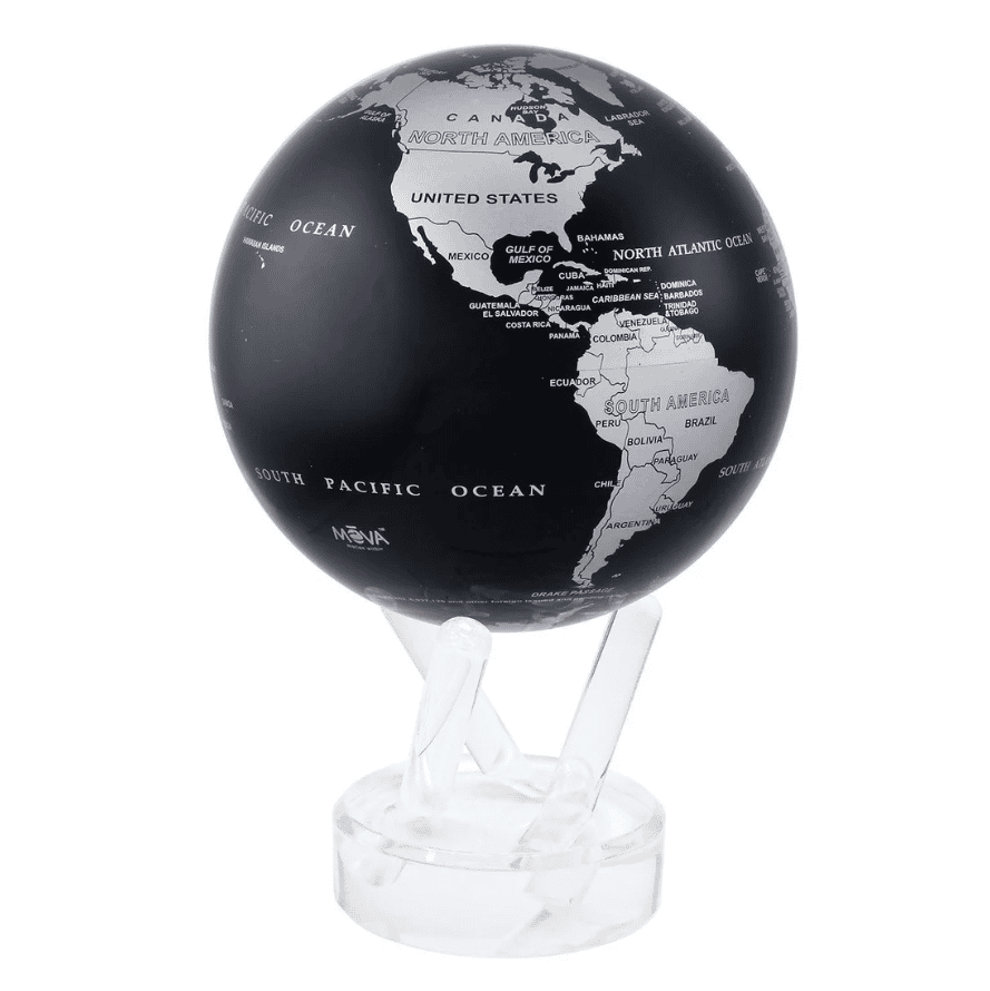 Mova Metallic Black and Silver Self Spinning Globe