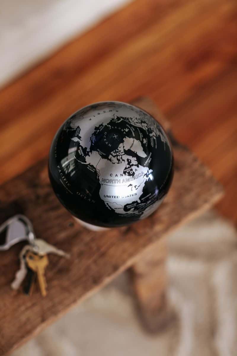 Mova Metallic Black and Silver Self Spinning Globe