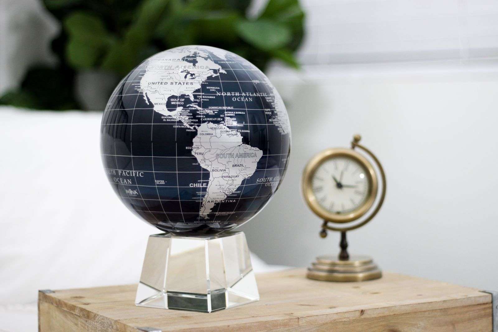 Mova Metallic Black and Silver Self Spinning Globe
