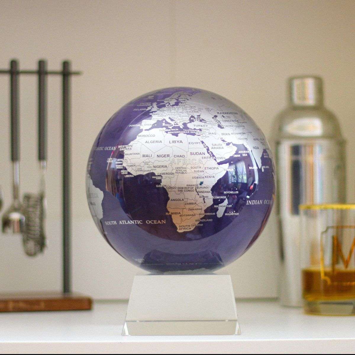 MOVA Purple and Silver Map Self Spinning Globe