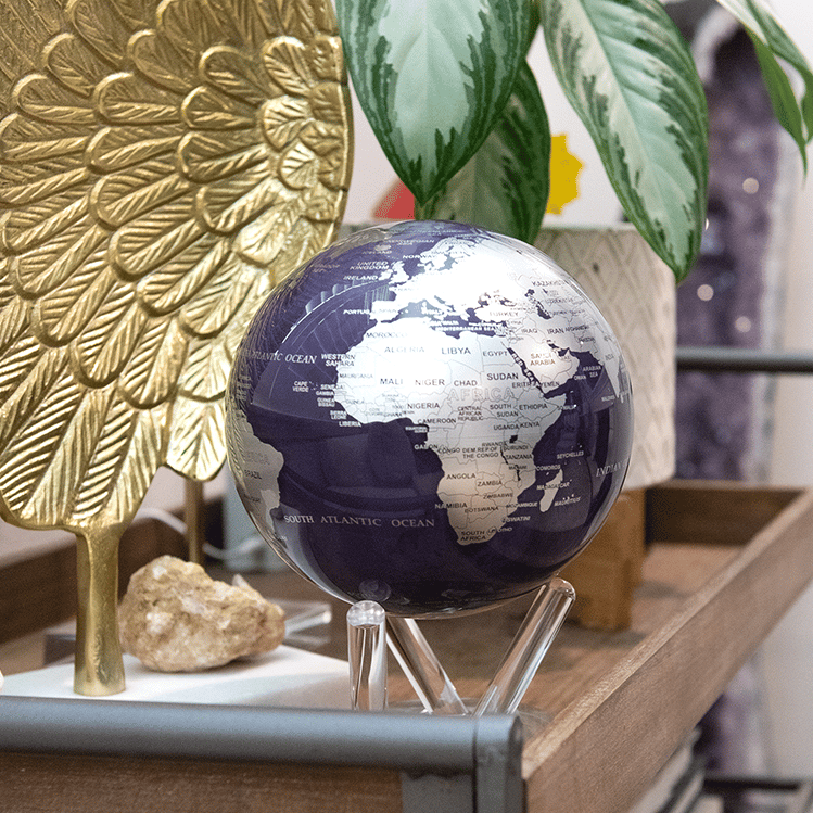 MOVA Purple and Silver Map Self Spinning Globe