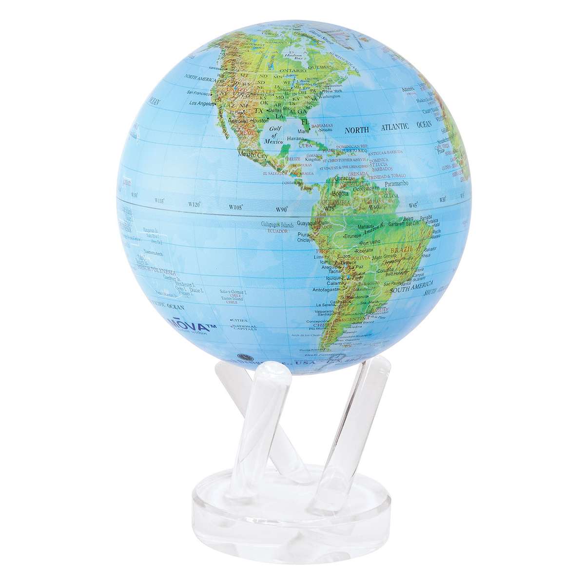 MOVA Relief Map Blue Gloss Finish Self Rotating Globe