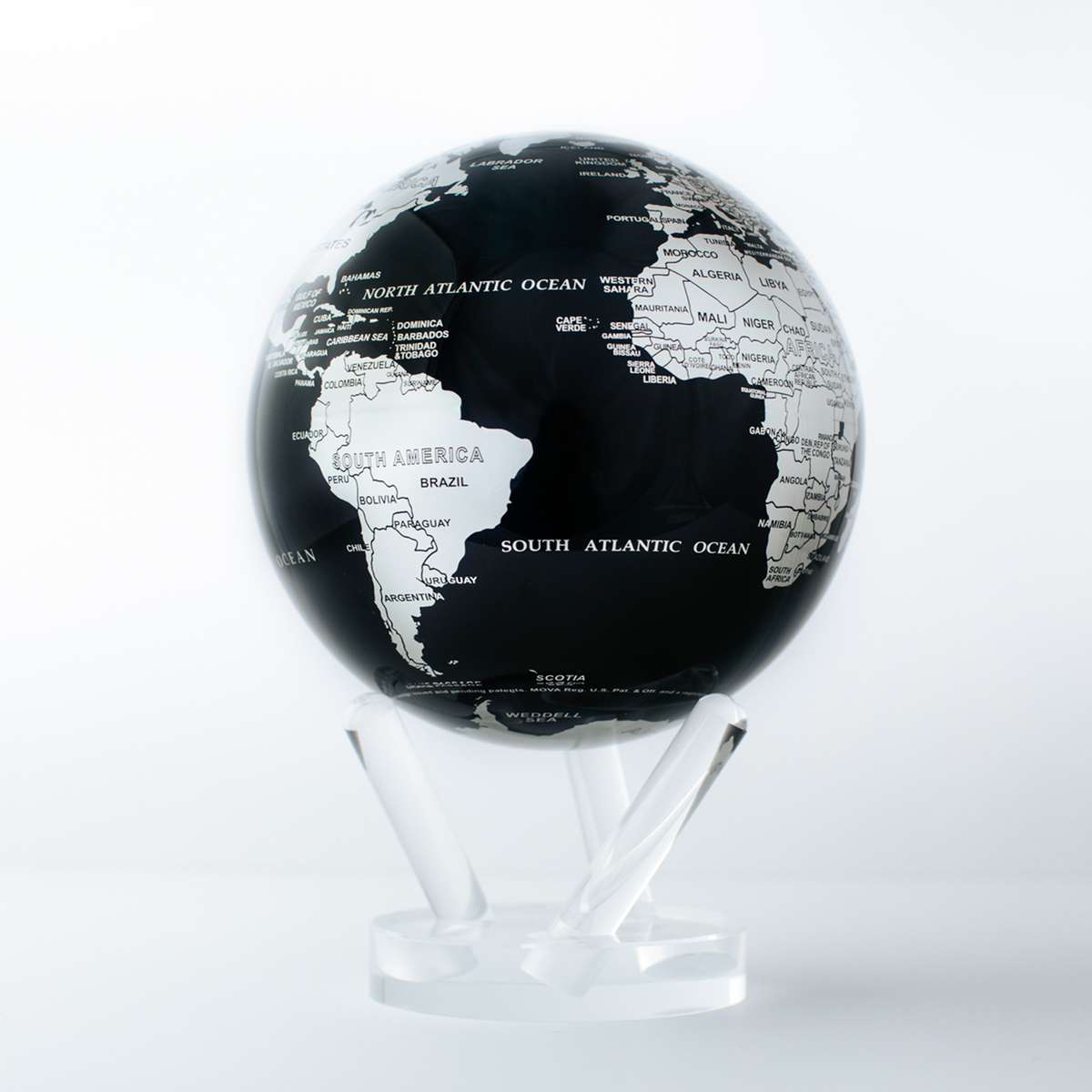Mova Metallic Black and Silver Self Spinning Globe
