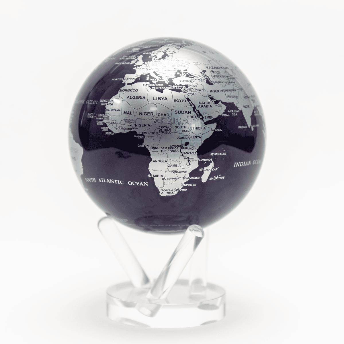 MOVA Purple and Silver Map Self Spinning Globe