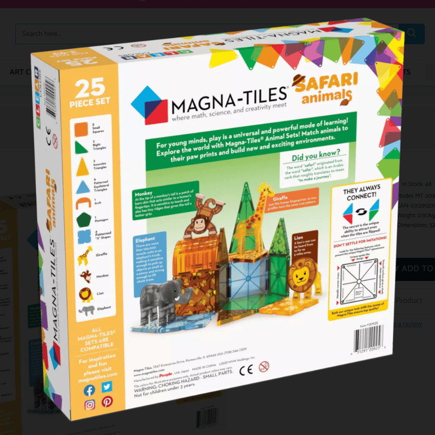 Magna-Tiles Safari Animals 25-Piece Magnetic Set