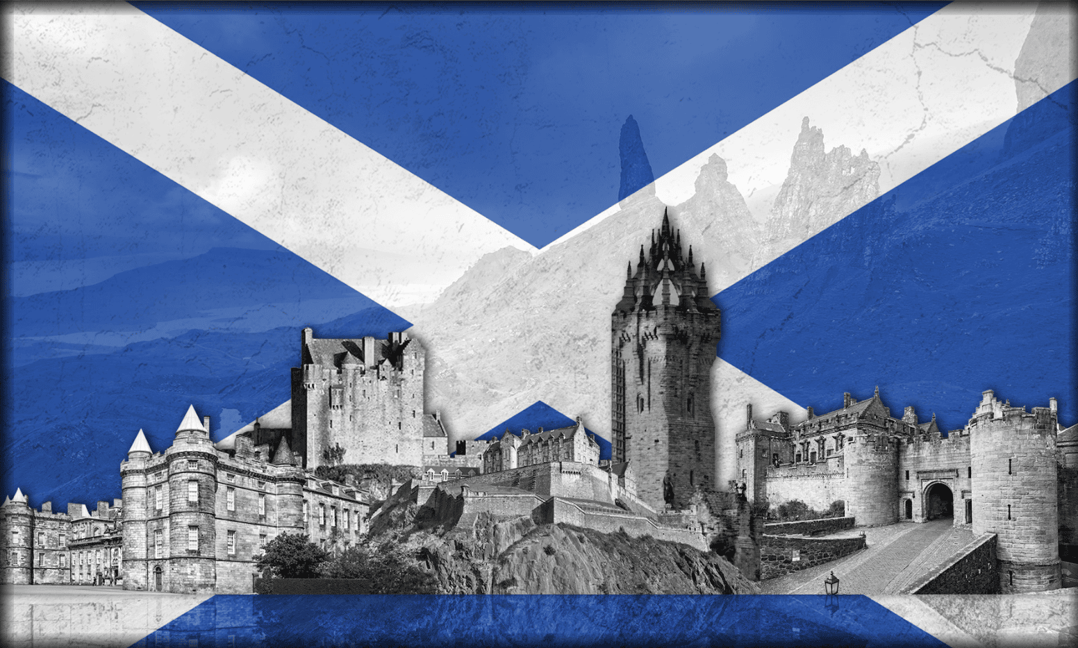 Scottish wall picture with backlighting - flag and landmarks