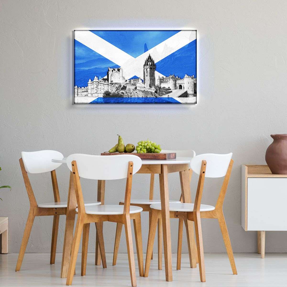 Scottish wall picture with backlighting - flag and landmarks