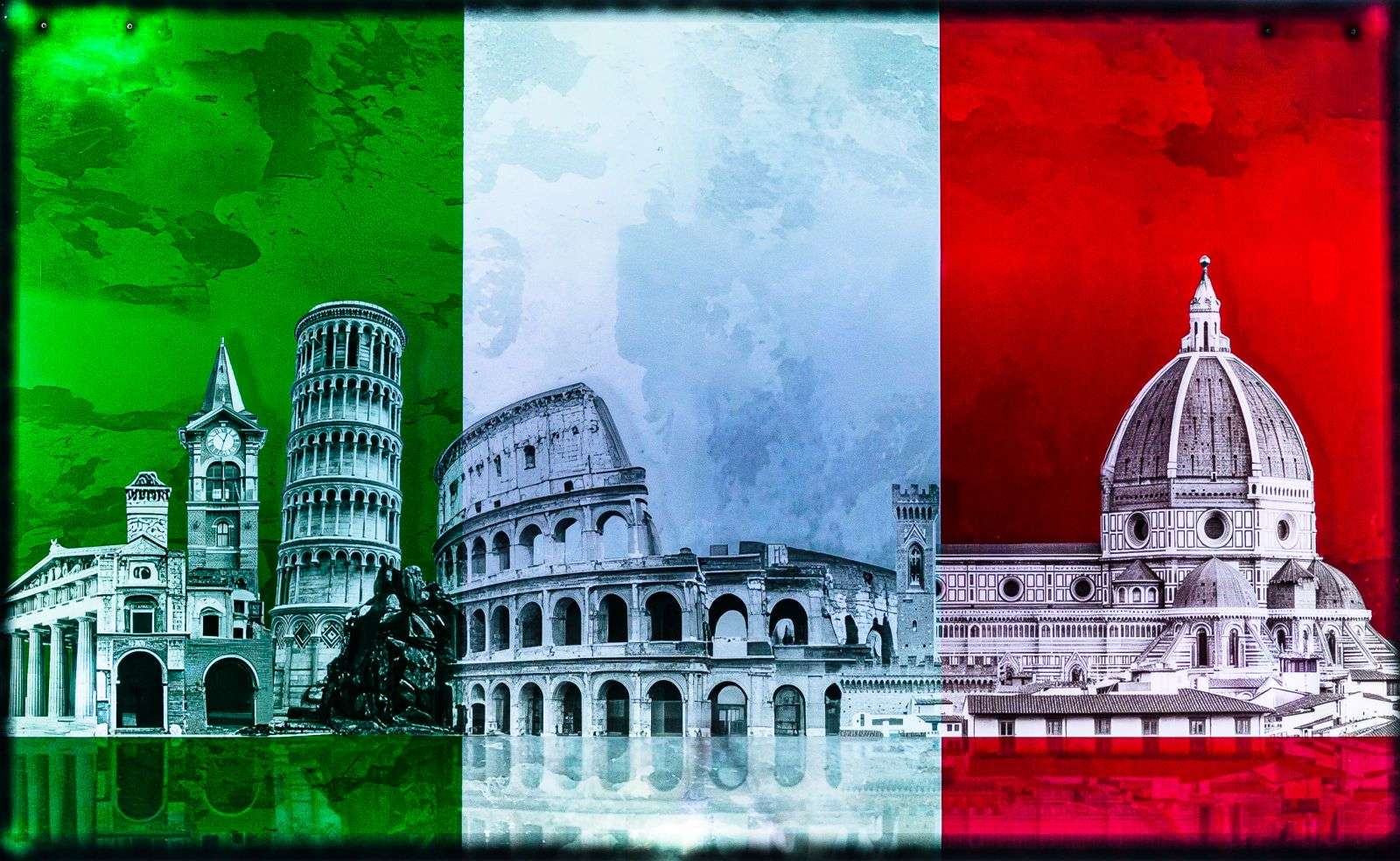 Italy Wall Picture with Backlight - Flag and Monuments