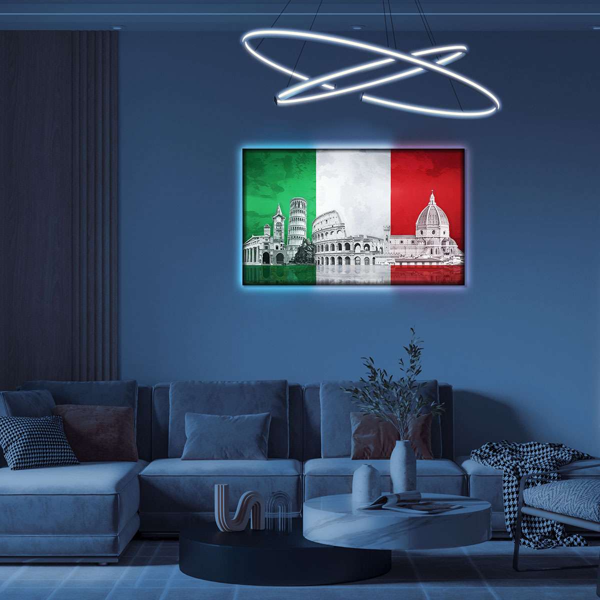 Italy Wall Picture with Backlight - Flag and Monuments