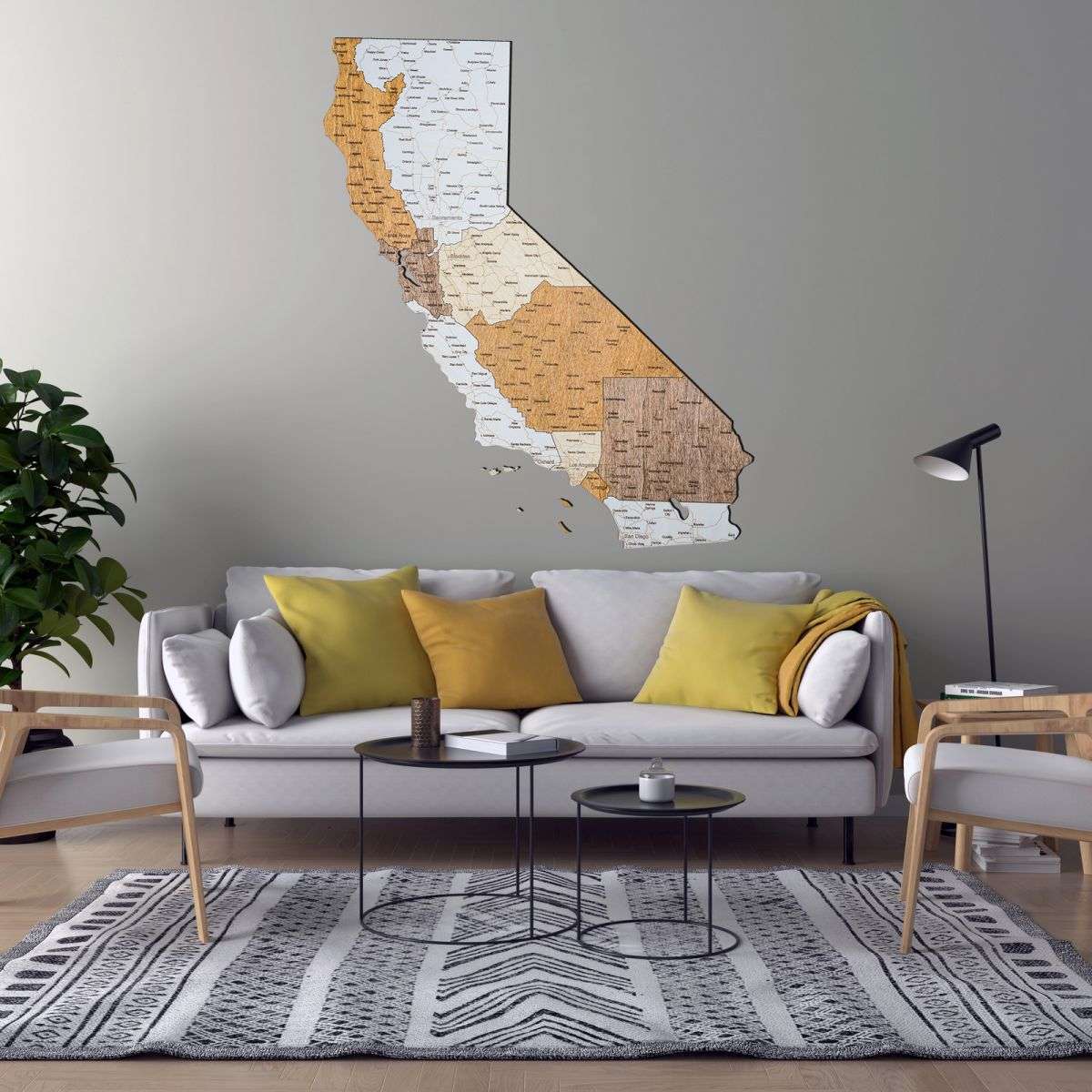 California wooden map