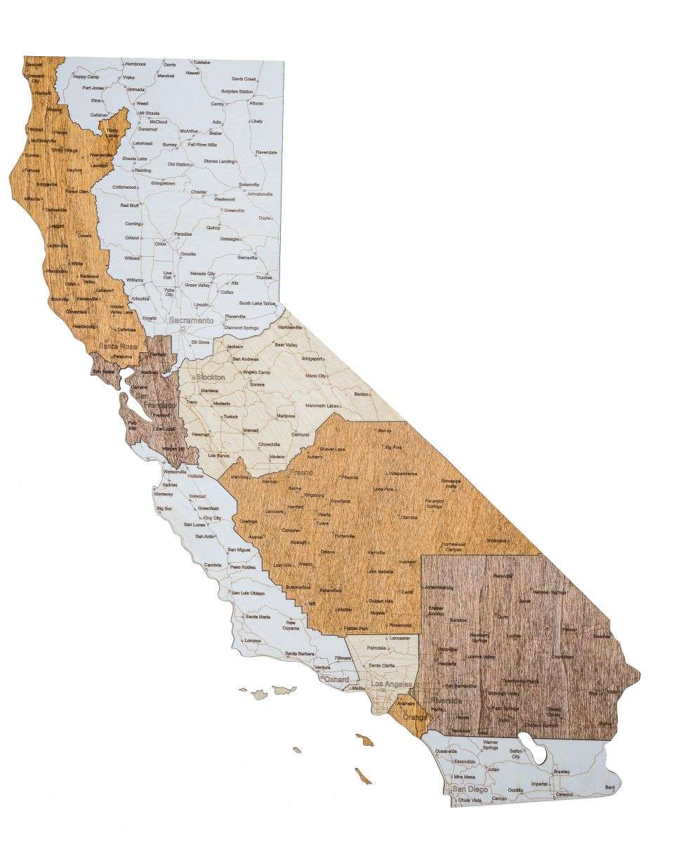 California wooden map