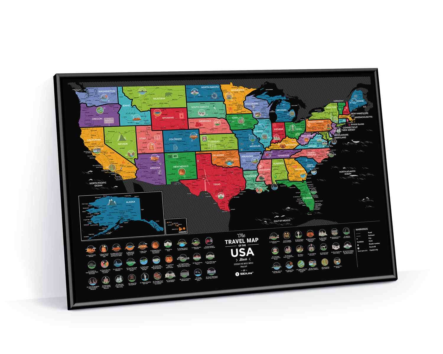 Black Travel Map USA Scratch off