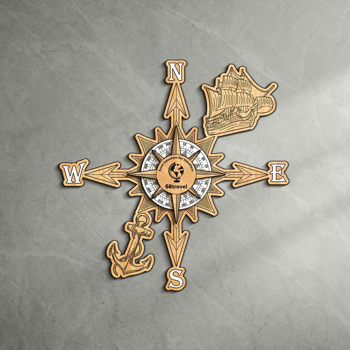 3D colourful wooden compass