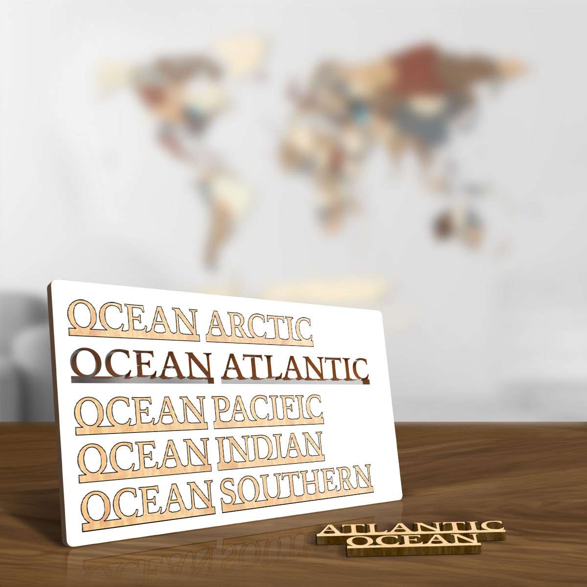 Ocean names for colourful wooden maps