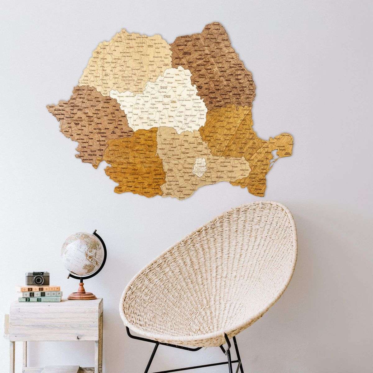Romania Wooden Map