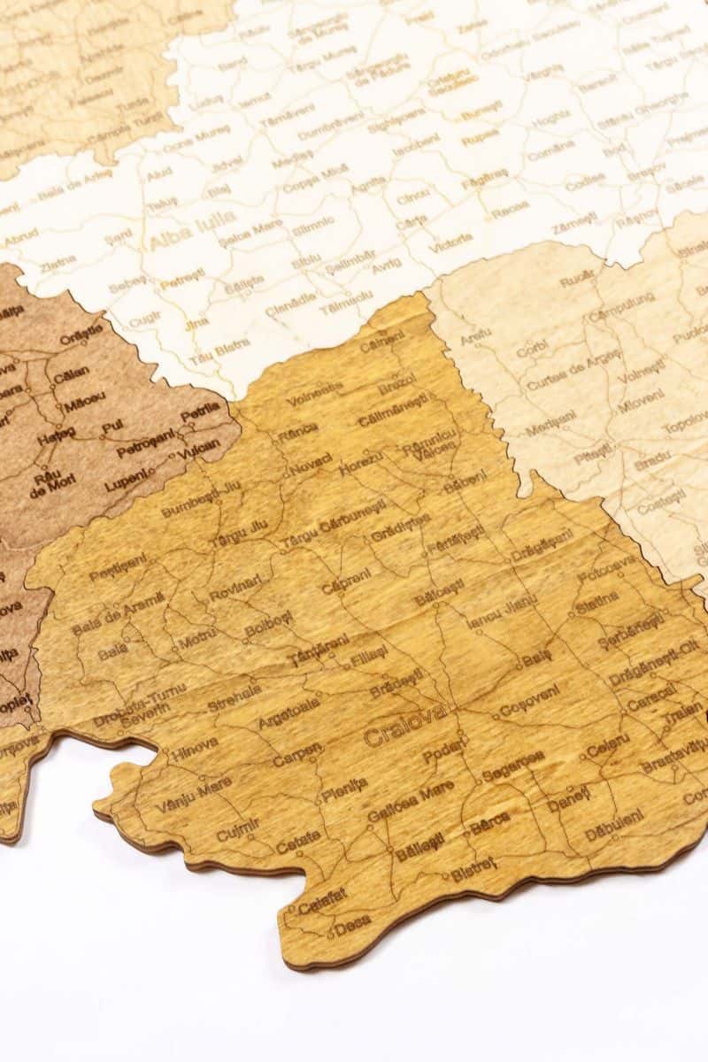 Romania Wooden Map