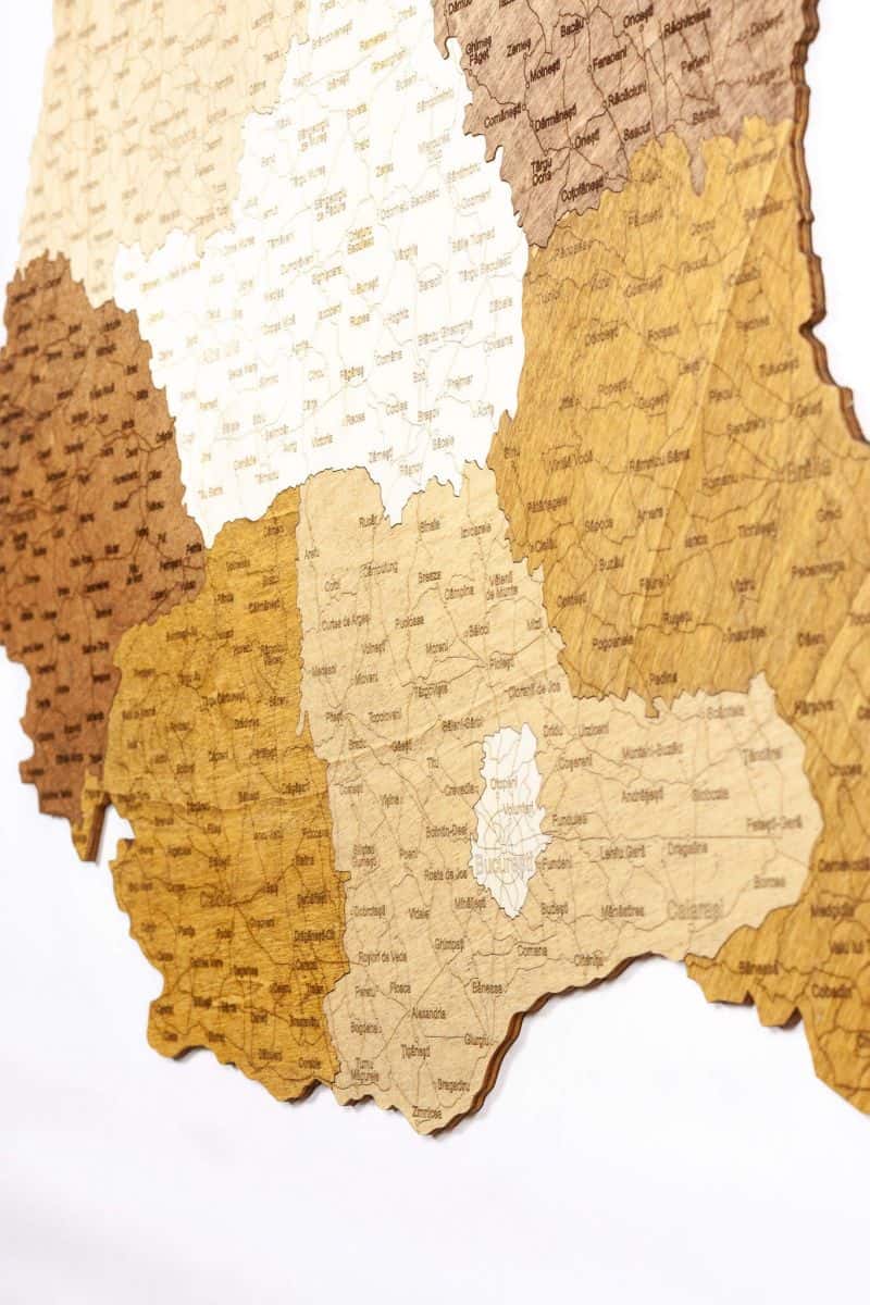 Romania Wooden Map