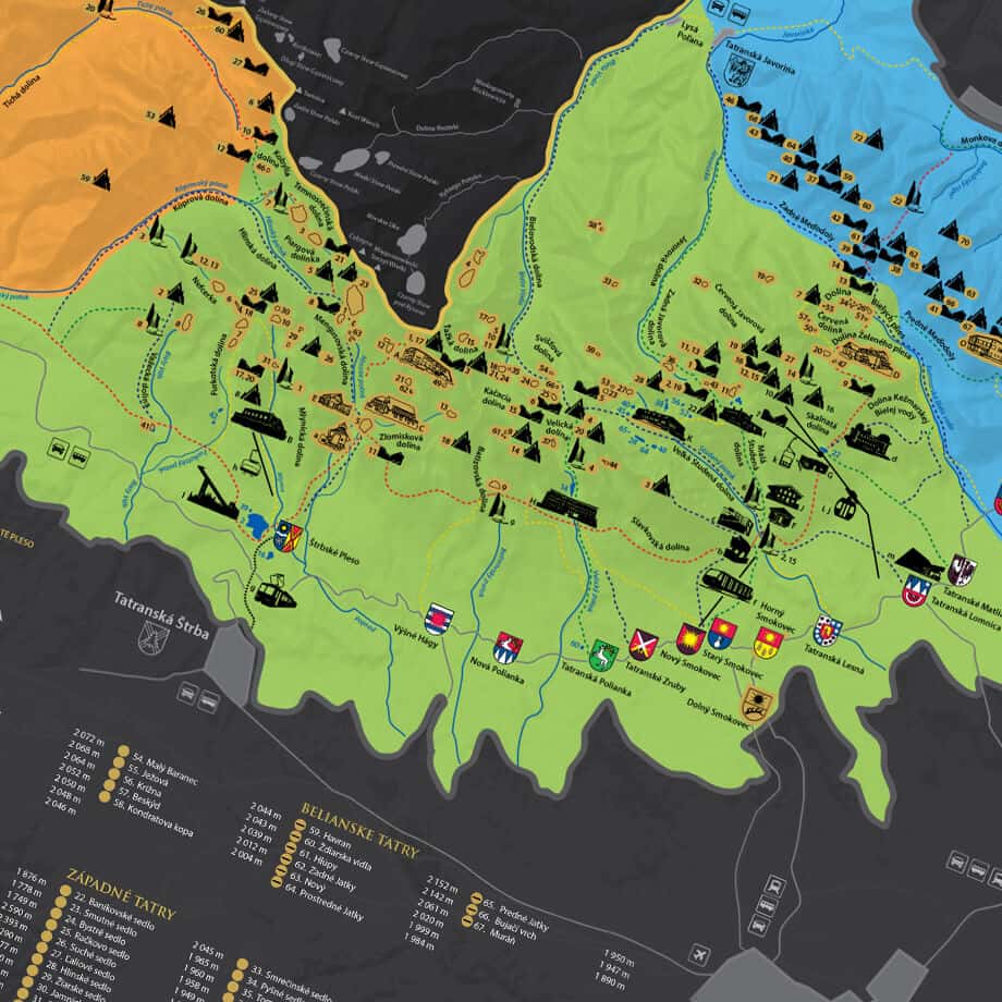 Scratch map of the Western, Belianske and High Tatras