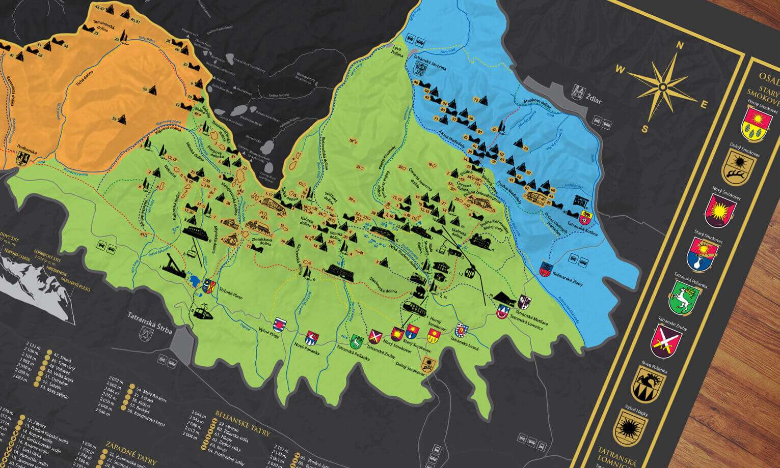 Scratch map of the Western, Belianske and High Tatras