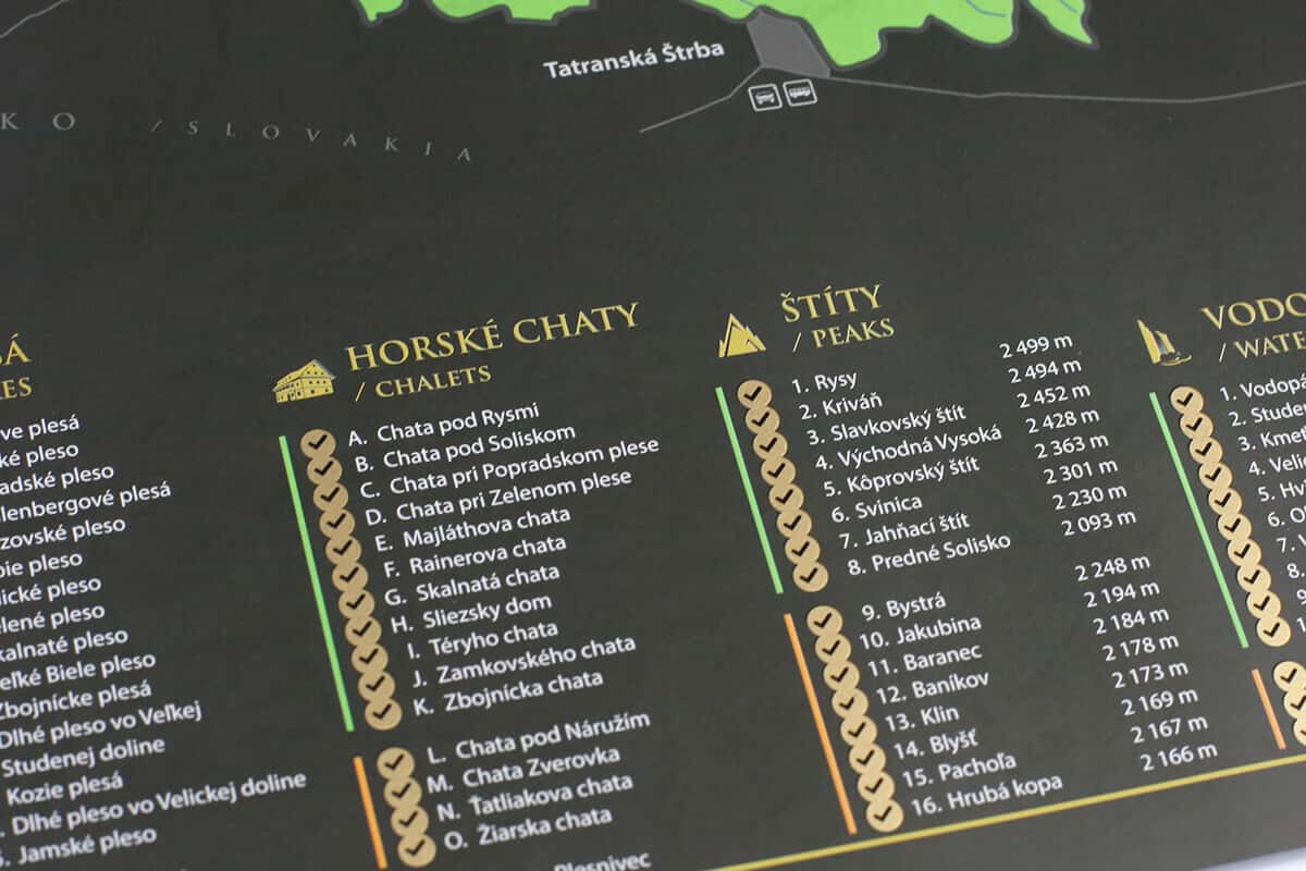 Scratch off map of the Western, Belianske and High Tatras - size A3