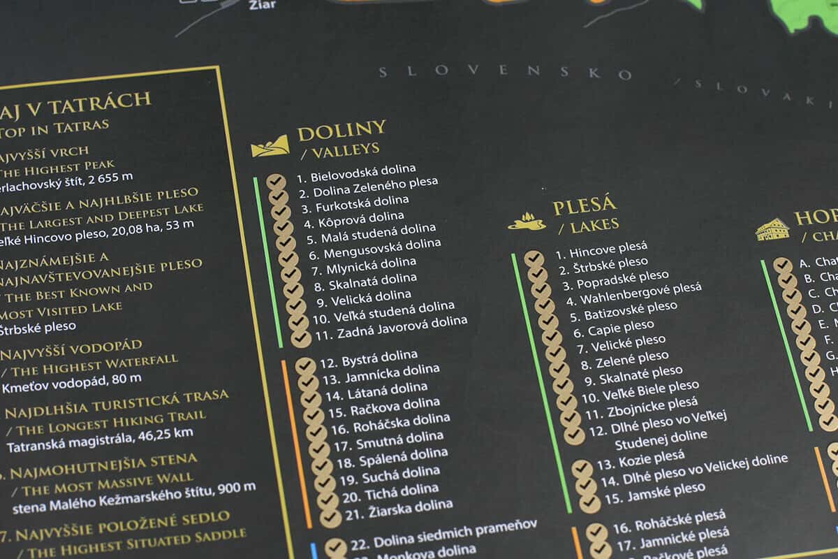 Scratch off map of the Western, Belianske and High Tatras - size A3