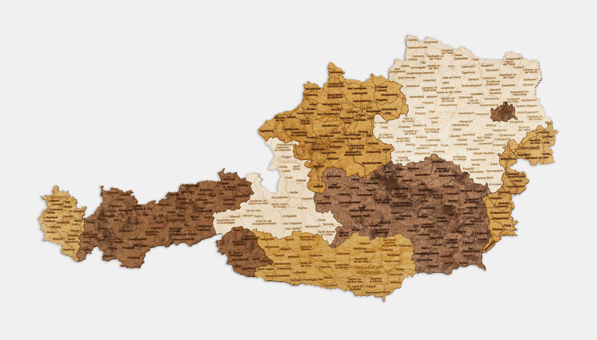 Wooden Map of Austria