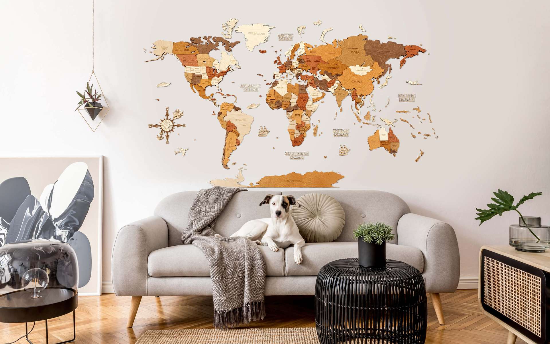 Wooden World Map Wall Decoration