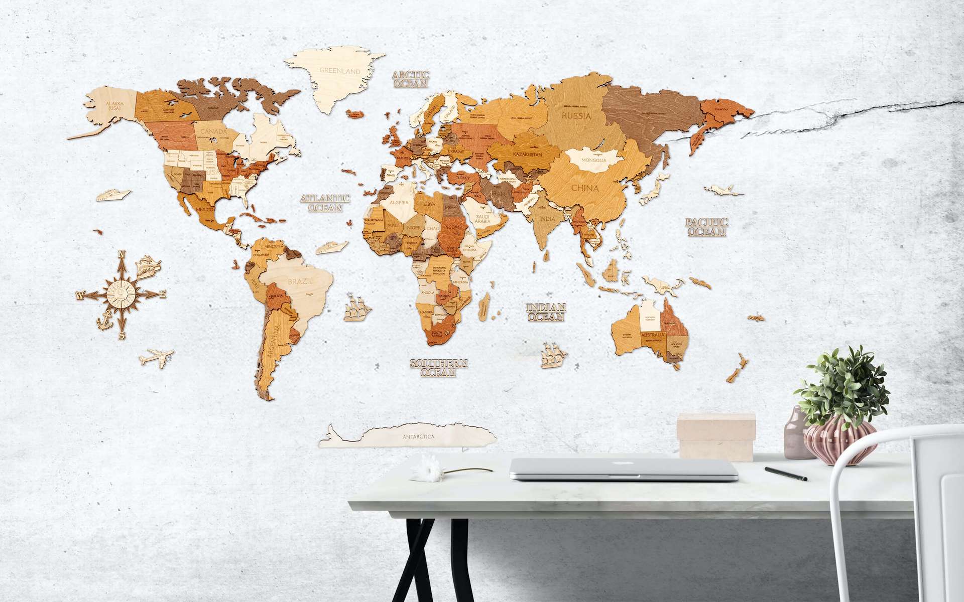 Wooden World Map Wall Decoration