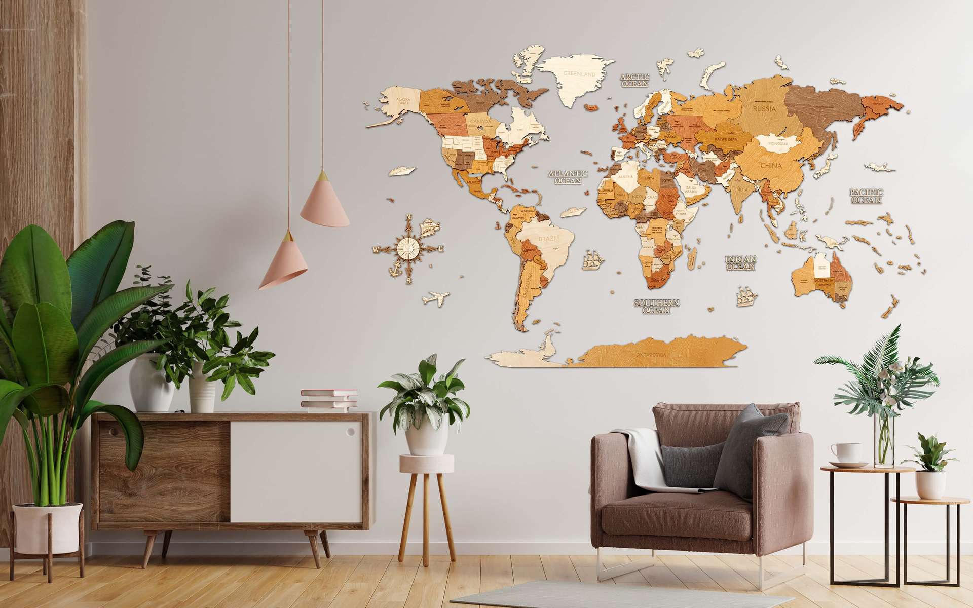 Wooden World Map Wall Decoration