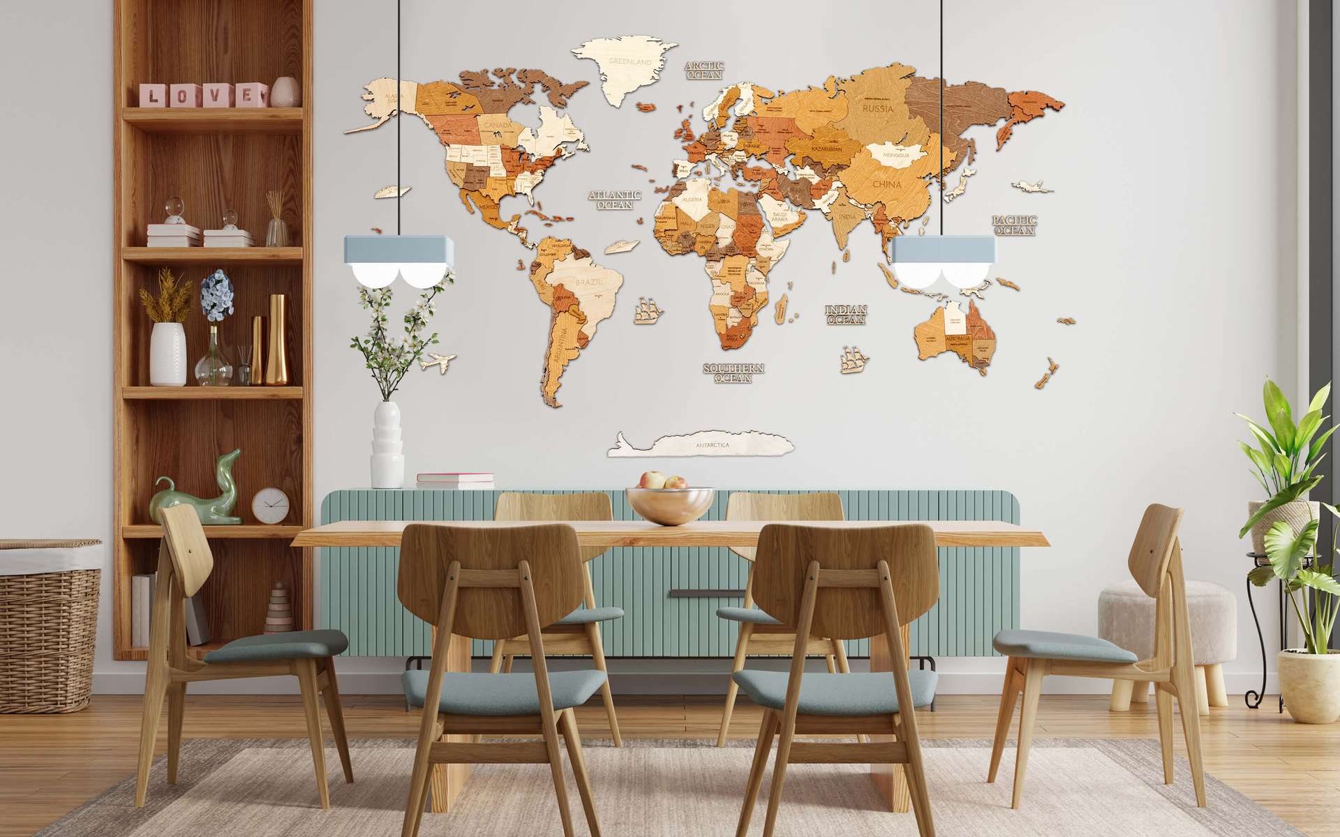 Wooden World Map Wall Decoration