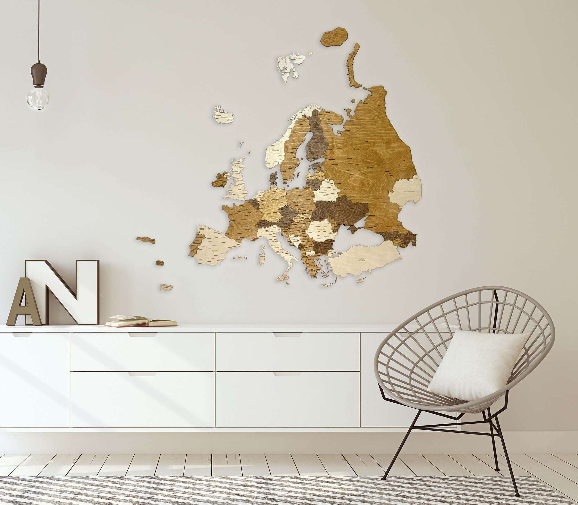 3D Wooden Wall Map of Europe
