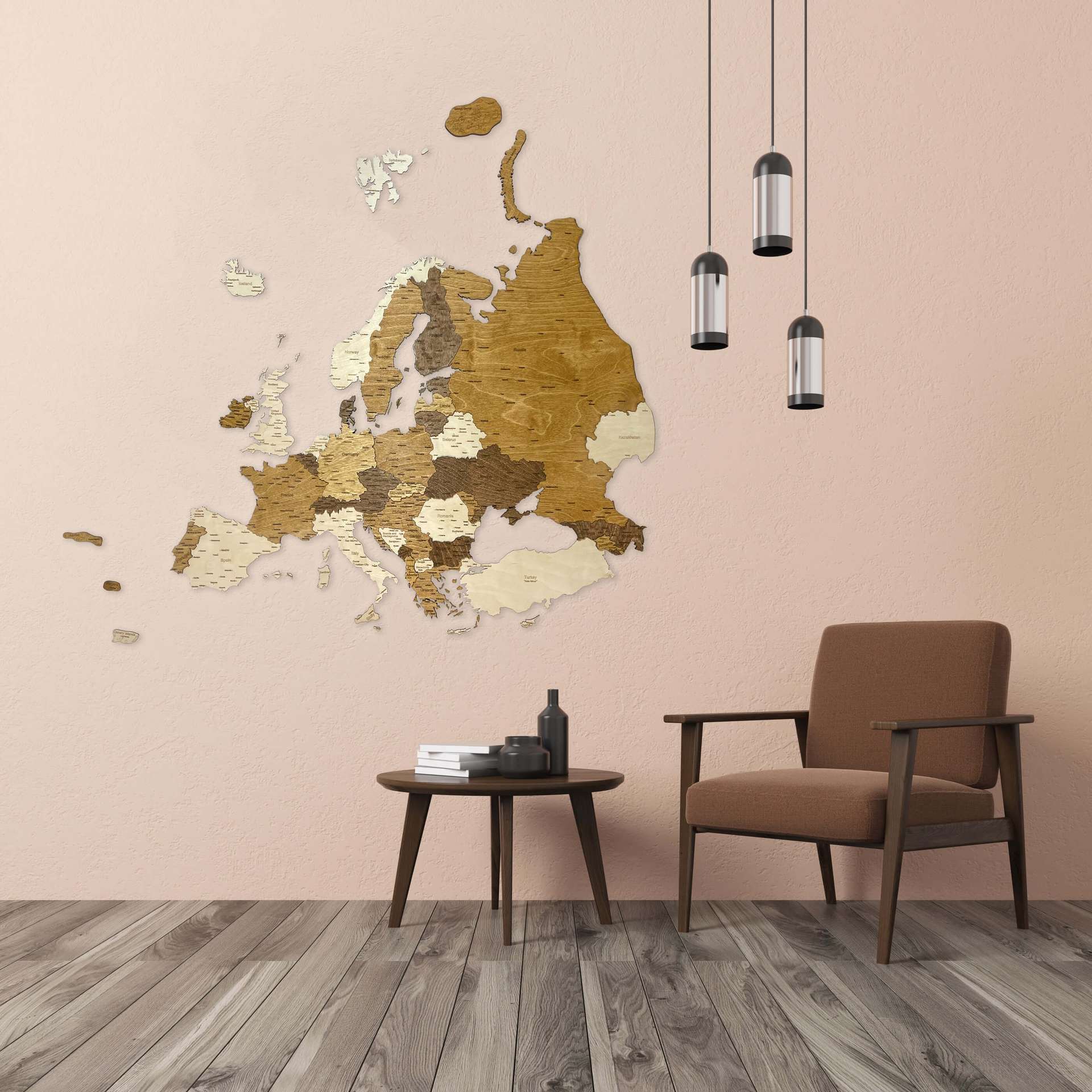 3D Wooden Wall Map of Europe