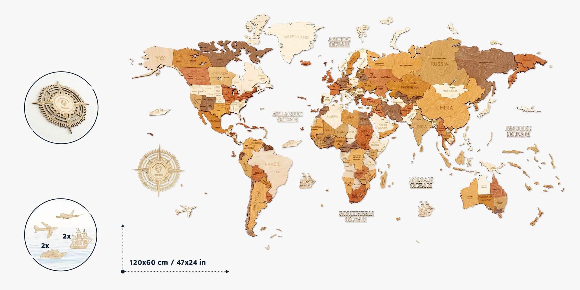壁掛け木製世界地図 | 68travel