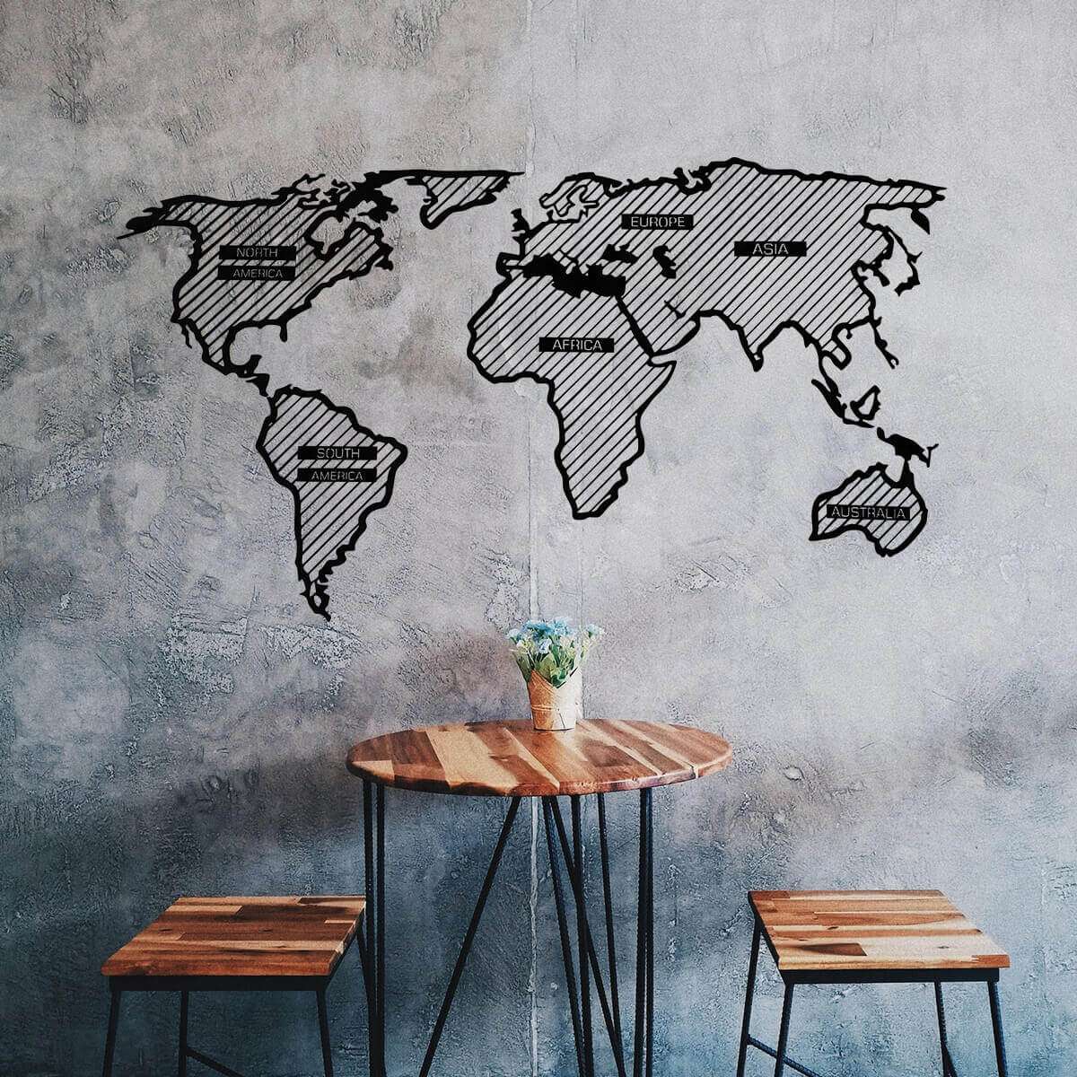 Line Wooden World Map - Minimalistic Wall Decoration