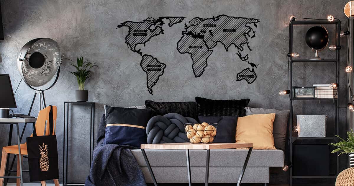 Line Wooden World Map - Minimalistic Wall Decoration