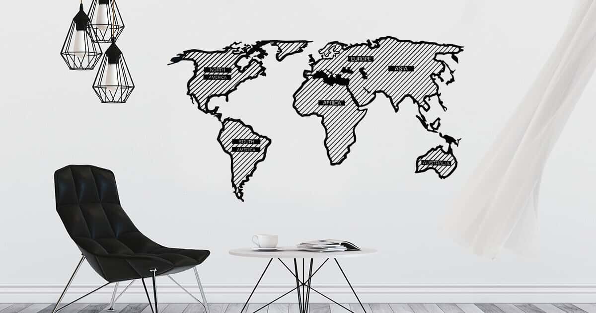 Line Wooden World Map - Minimalistic Wall Decoration