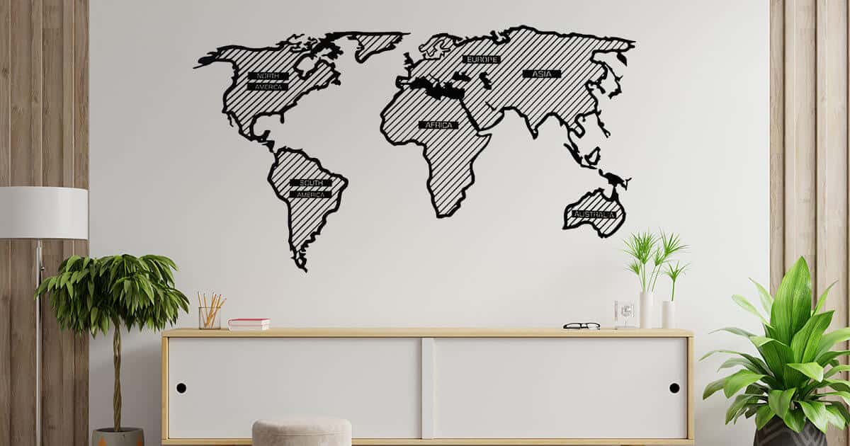 Line Wooden World Map - Minimalistic Wall Decoration