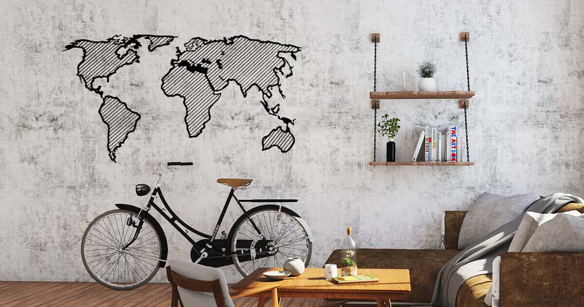 Line Wooden World Map - Minimalistic Wall Decoration