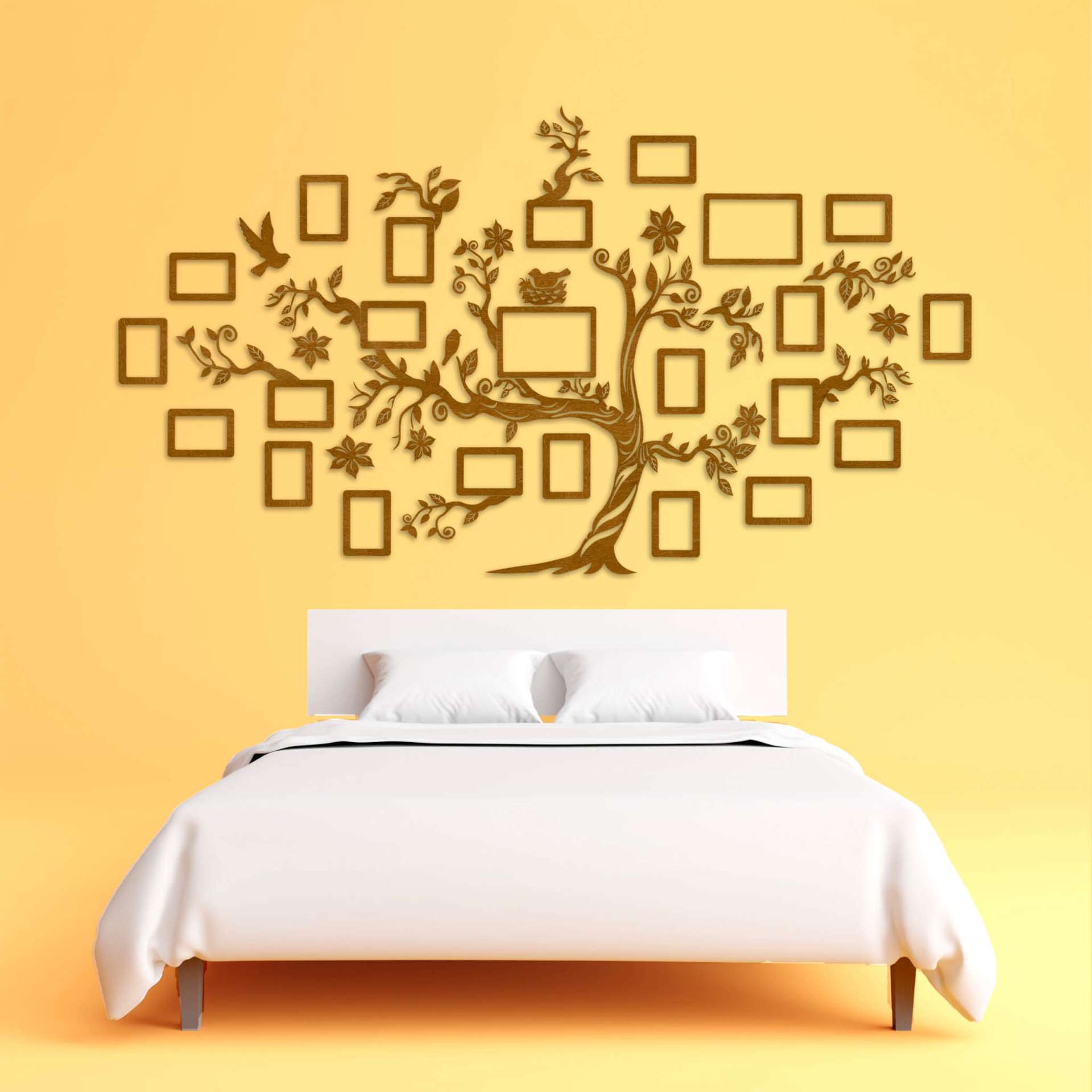 Familietræ i træ med 23 billedrammer