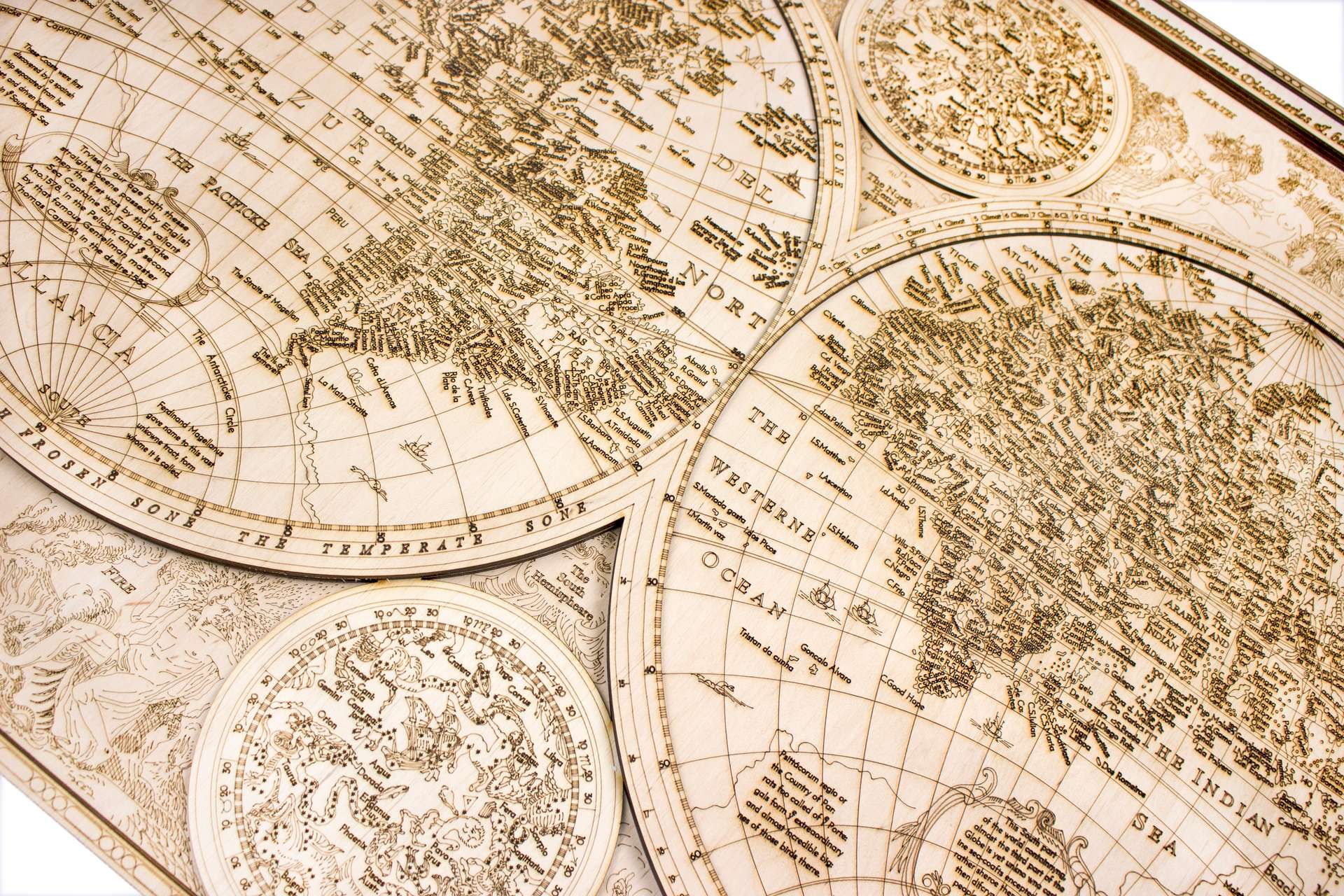 Historical Wooden World Map - 84 x 64 cm Wall Decoration