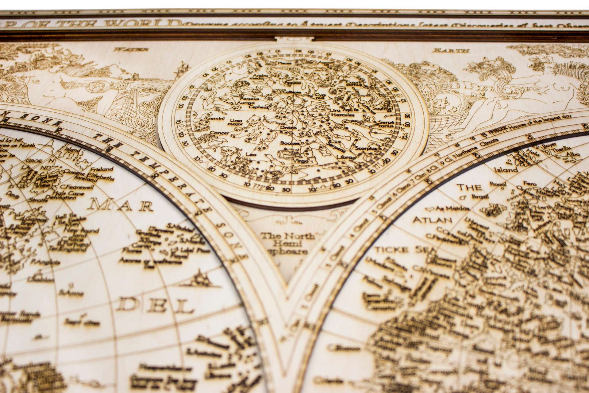 Historical Wooden World Map - 84 x 64 cm Wall Decoration
