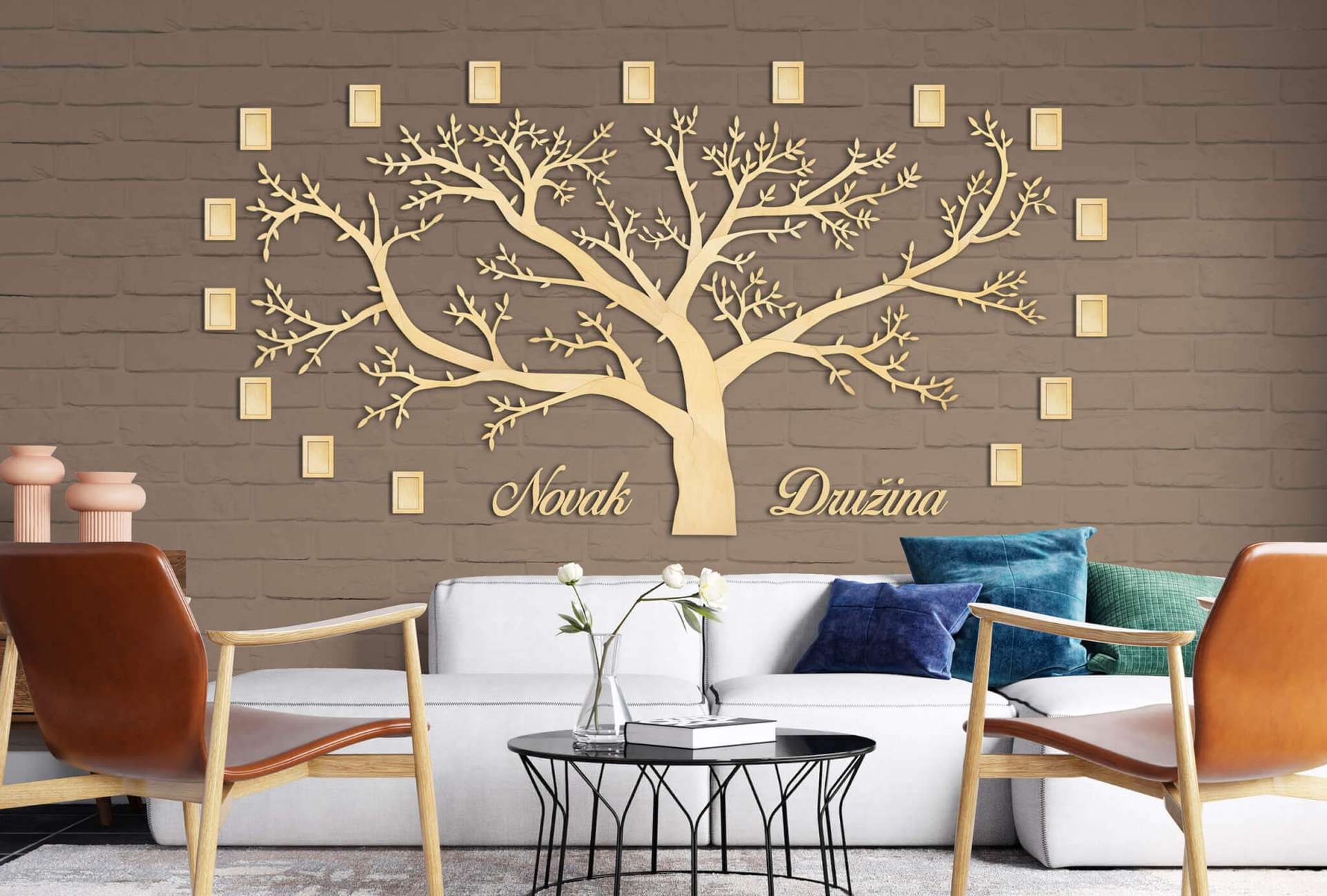 Wooden Family Tree with 15 Picture Frames