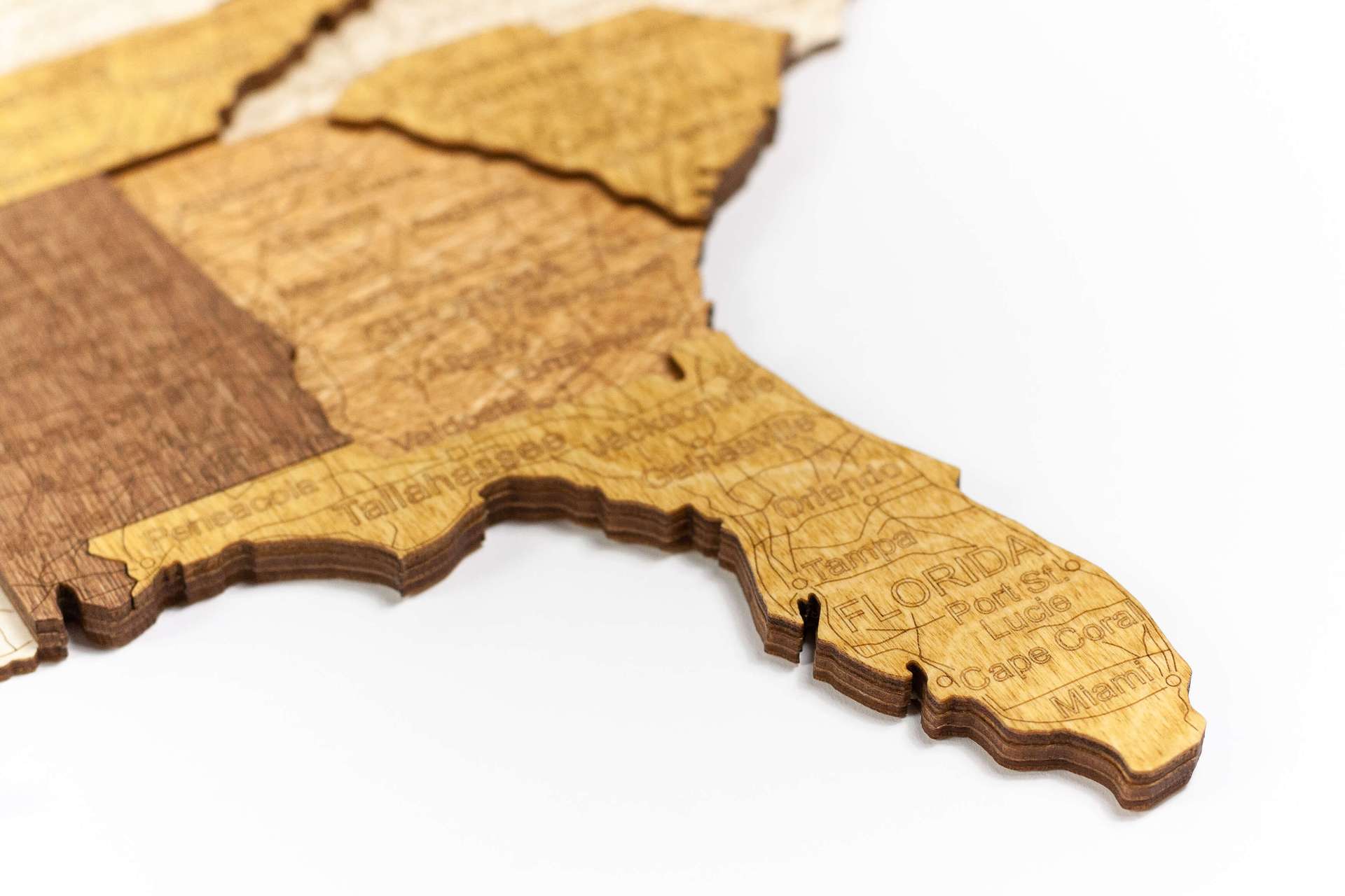 3D USA Wooden Map