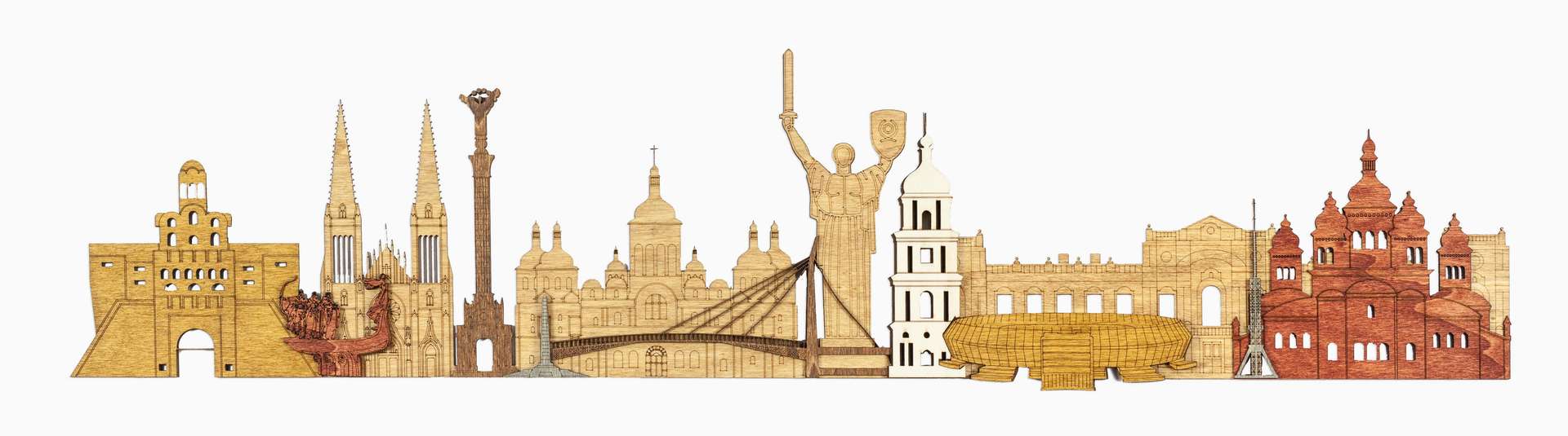Kyiv Landmarks Wooden Wall Panel