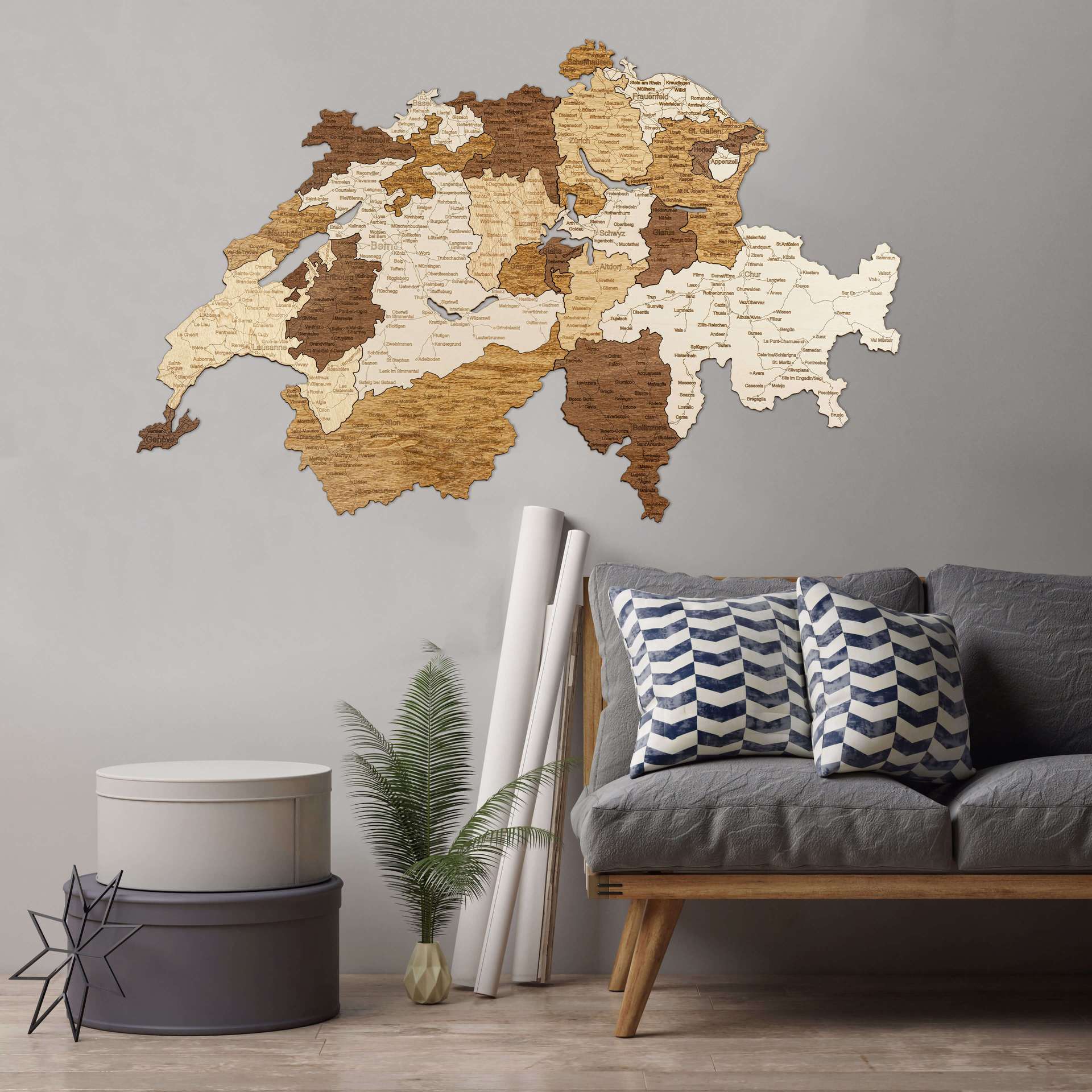 Switzerland Wooden Map