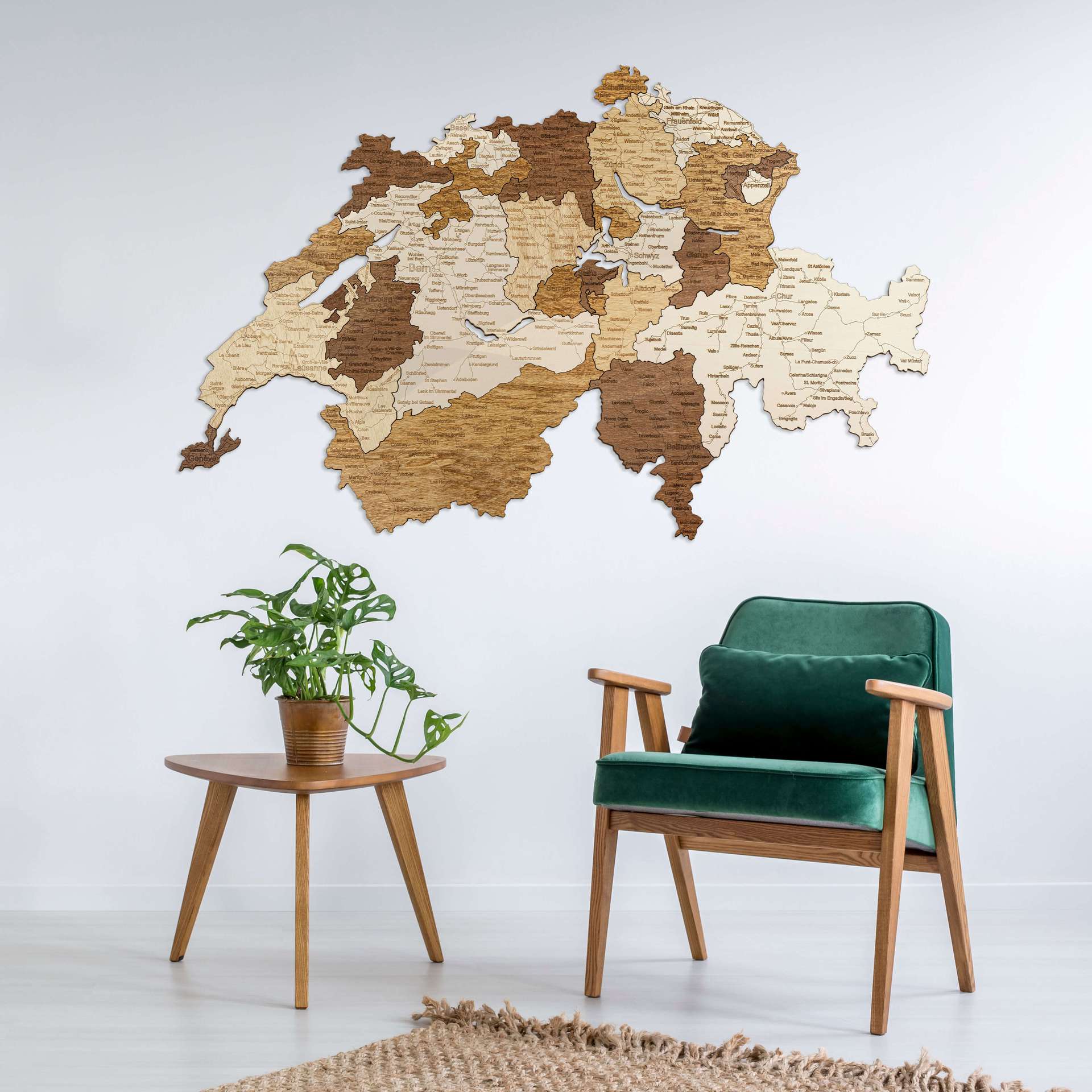 Switzerland Wooden Map