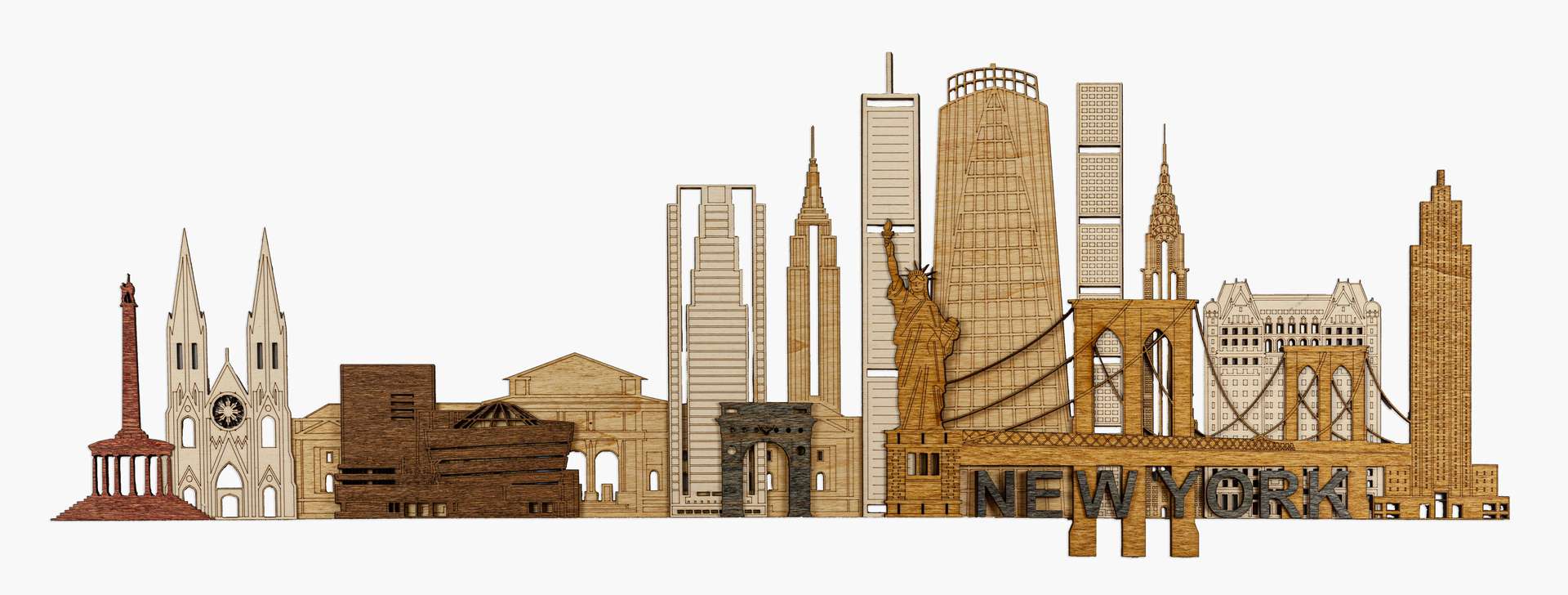 New York City Landmarks Wooden Wall Panel