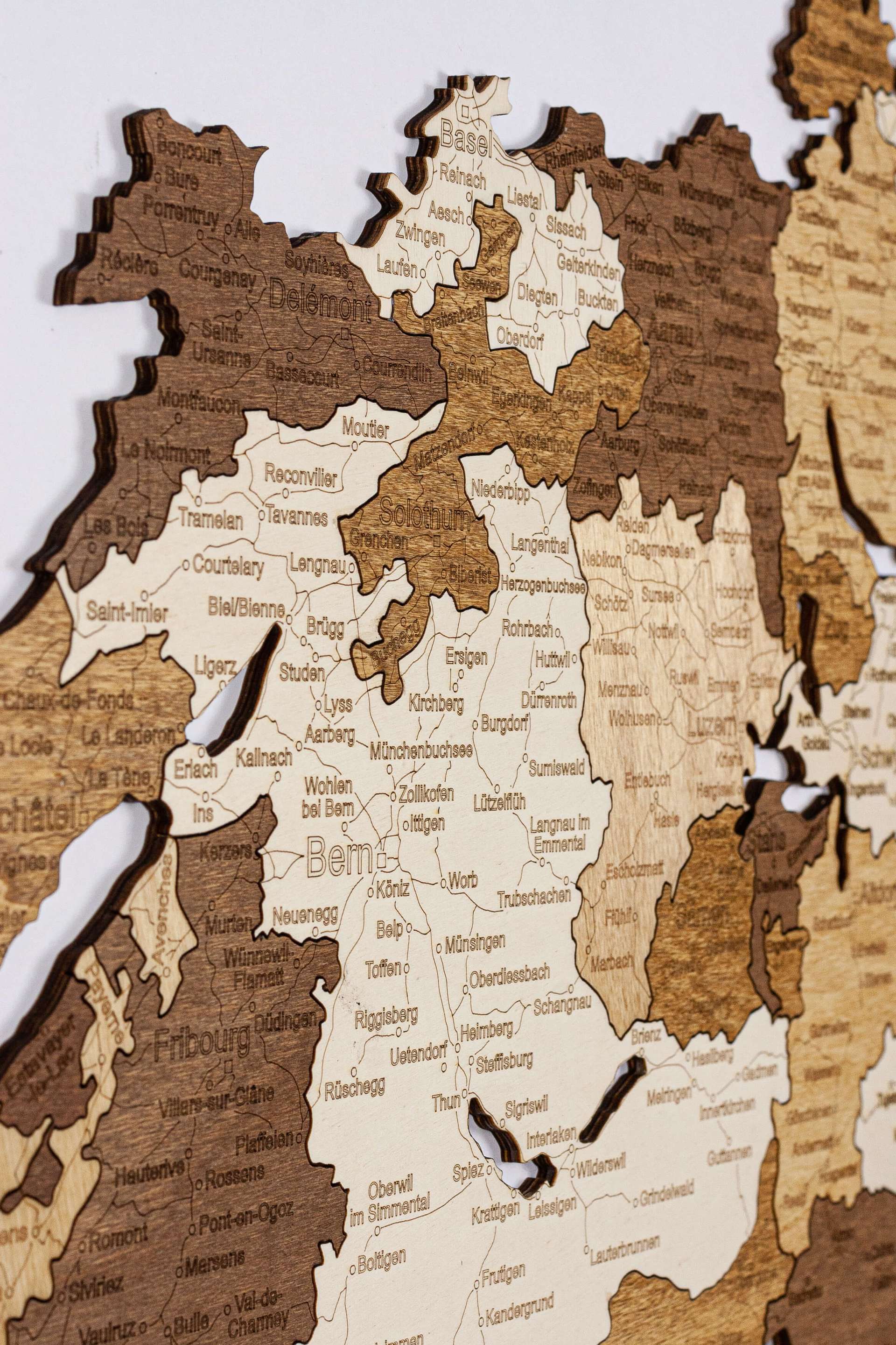 Switzerland Wooden Map