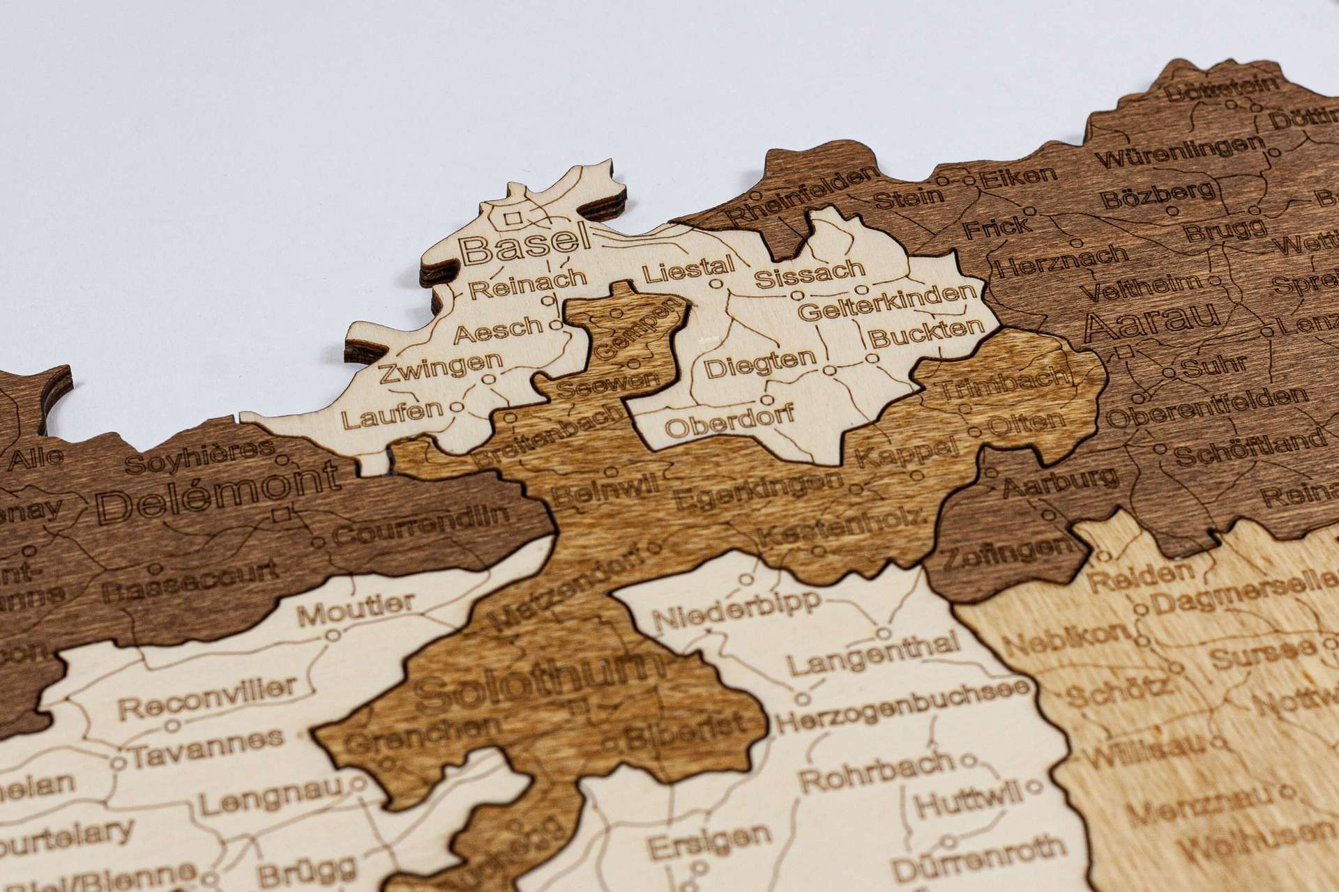 Switzerland Wooden Map
